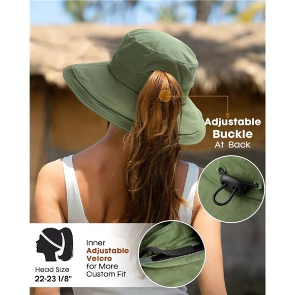 Women\'s Sun Hat Wide Brim Ponytail Beach Sun Protection Cotton with Fold-Up Brim main image 6
